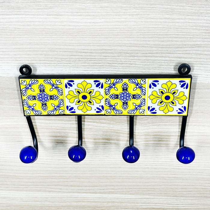 Bright Yellow Ceramic and Iron Key Holder