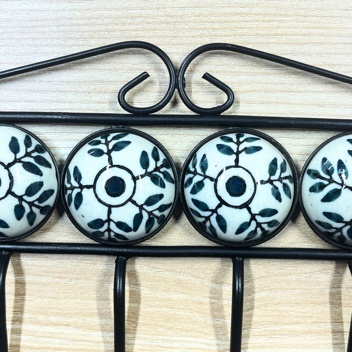 Elegant White and Black Ceramic and Iron Wall Hook Rack