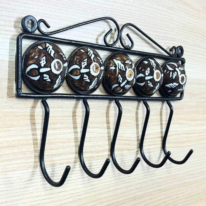 Decorative Ceramic and Iron Wall Hook Organizer