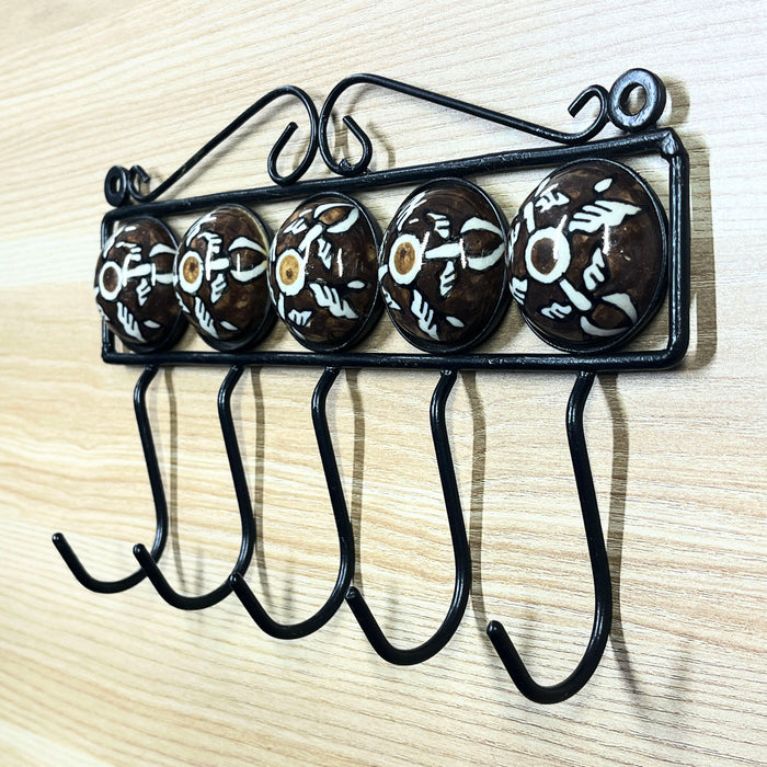 Decorative Ceramic and Iron Wall Hook Organizer