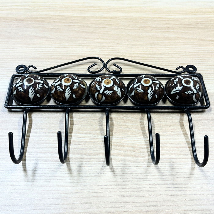 Decorative Ceramic and Iron Wall Hook Organizer