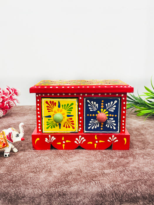 Handmade Wooden Hand-Painted 2 Drawer Chest – Ethnic Jewelry & Trinket Organizer Box
