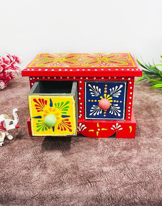 Handmade Wooden Hand-Painted 2 Drawer Chest – Ethnic Jewelry & Trinket Organizer Box
