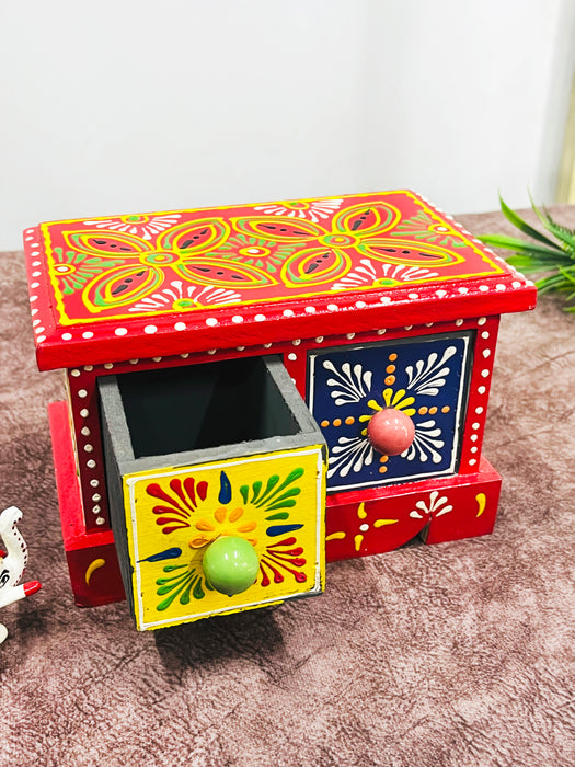 Handmade Wooden Hand-Painted 2 Drawer Chest – Ethnic Jewelry & Trinket Organizer Box