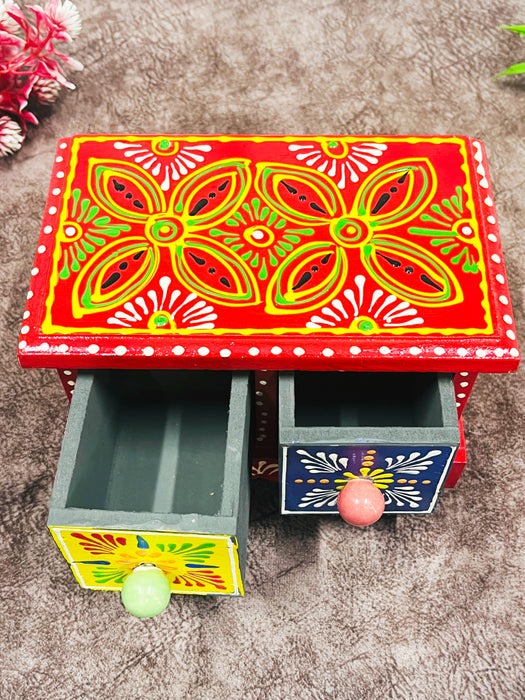 Handmade Wooden Hand-Painted 2 Drawer Chest – Ethnic Jewelry & Trinket Organizer Box