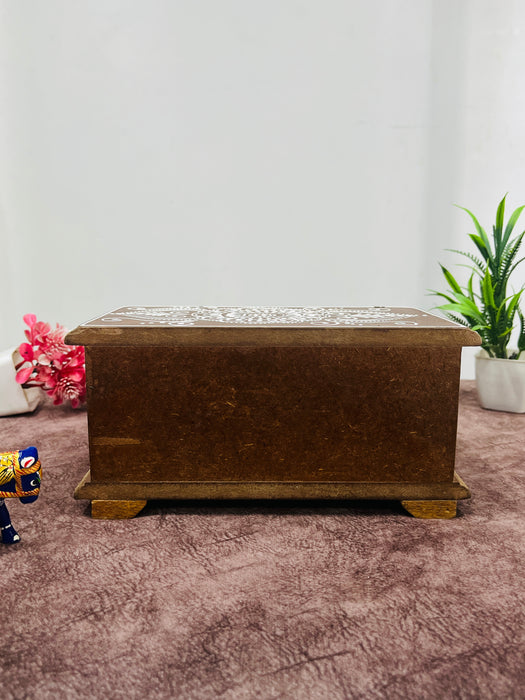 Handcrafted Wooden Box with Ceramic Tile Drawer – Decorative Storage Organizer