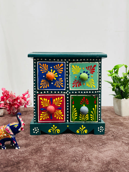Handcrafted Wooden Painted Multi-Drawer Chest | Decorative Jewelry & Spice Storage Box