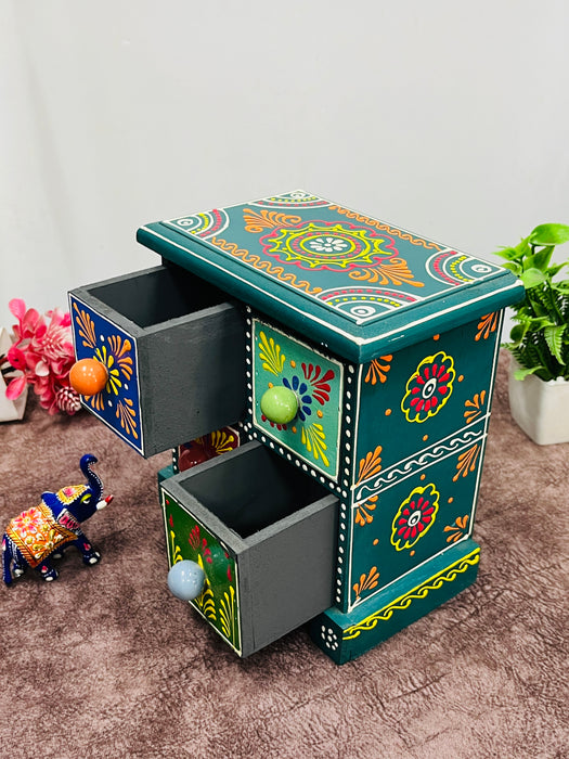 Handcrafted Wooden Painted Multi-Drawer Chest | Decorative Jewelry & Spice Storage Box