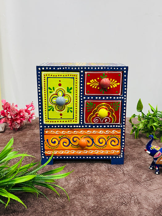 Handcrafted Wooden Painted 4-Drawer Chest | Decorative Jewelry & Storage Box