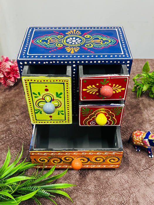 Handcrafted Wooden Painted 4-Drawer Chest | Decorative Jewelry & Storage Box