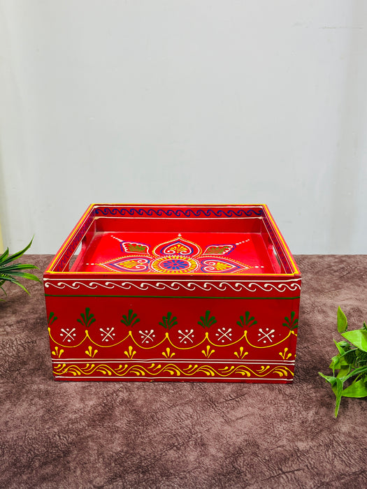 Handmade Wooden Hand-Painted 3 Drawer Chest with Tray Top – Ethnic Jewelry & Storage Organizer