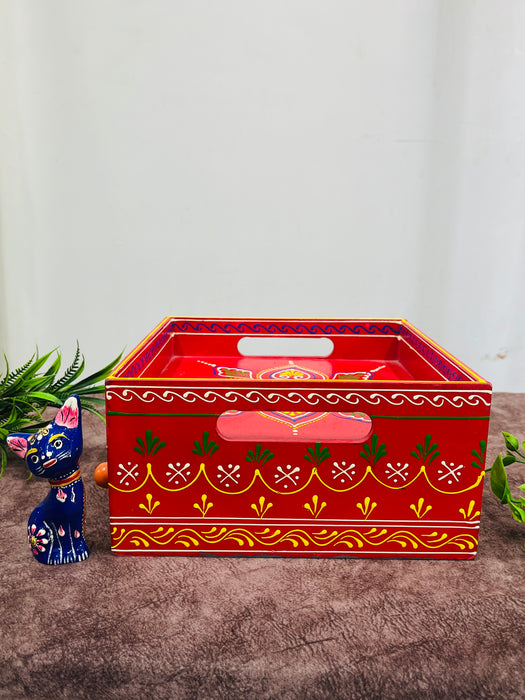 Handmade Wooden Hand-Painted 3 Drawer Chest with Tray Top – Ethnic Jewelry & Storage Organizer