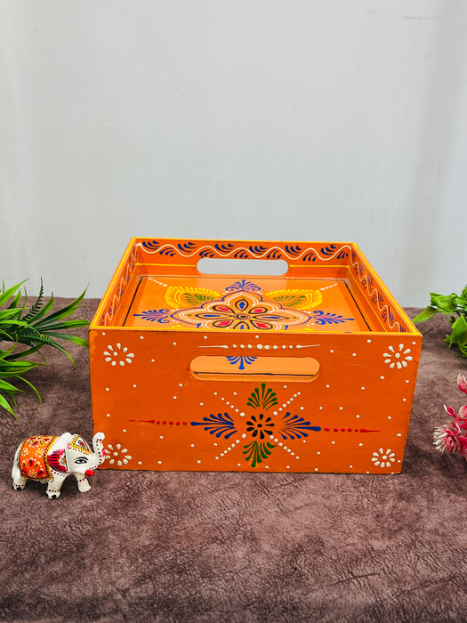 Handmade Wooden Hand-Painted Single Drawer Chest with Tray Top – Ethnic Jewelry & Storage Organizer