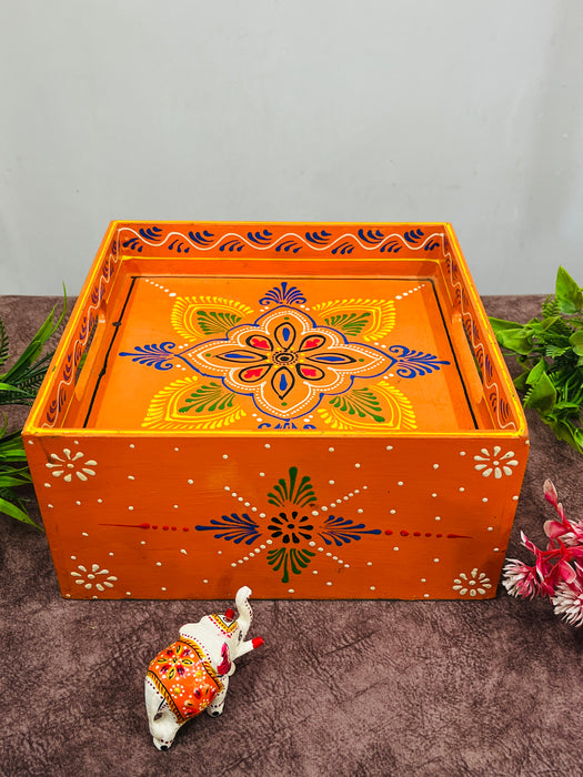 Handmade Wooden Hand-Painted Single Drawer Chest with Tray Top – Ethnic Jewelry & Storage Organizer