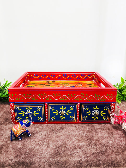 Handmade Wooden Hand-Painted Drawer Chest with Tray Top – Ethnic Jewelry & Storage Organizer