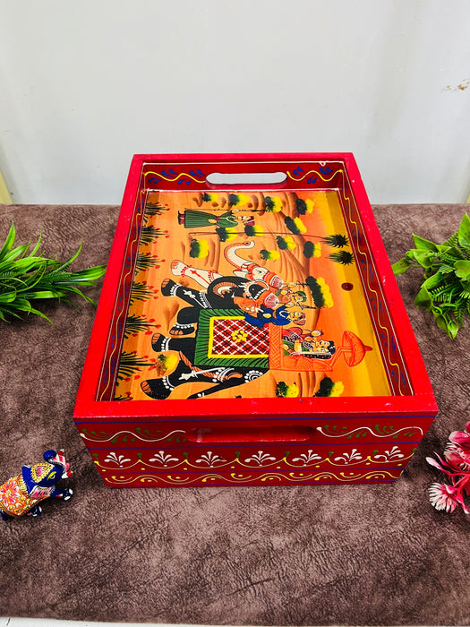 Handmade Wooden Hand-Painted Drawer Chest with Tray Top – Ethnic Jewelry & Storage Organizer