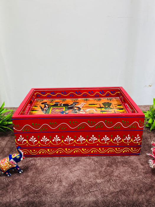 Handmade Wooden Hand-Painted Drawer Chest with Tray Top – Ethnic Jewelry & Storage Organizer