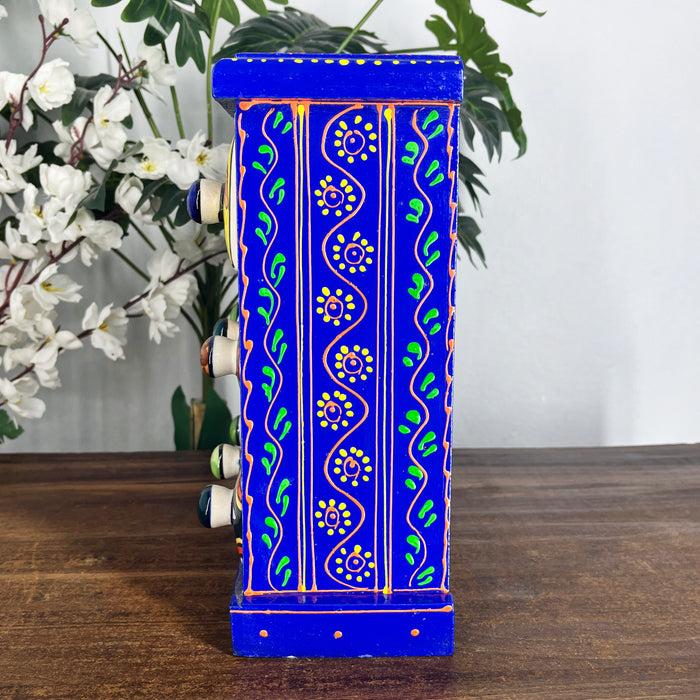 Handcrafted Wooden 9 Drawer Storage Cabinet with Hand-Painted Ceramic Drawers | Artisan Jewelry & Home Organizer