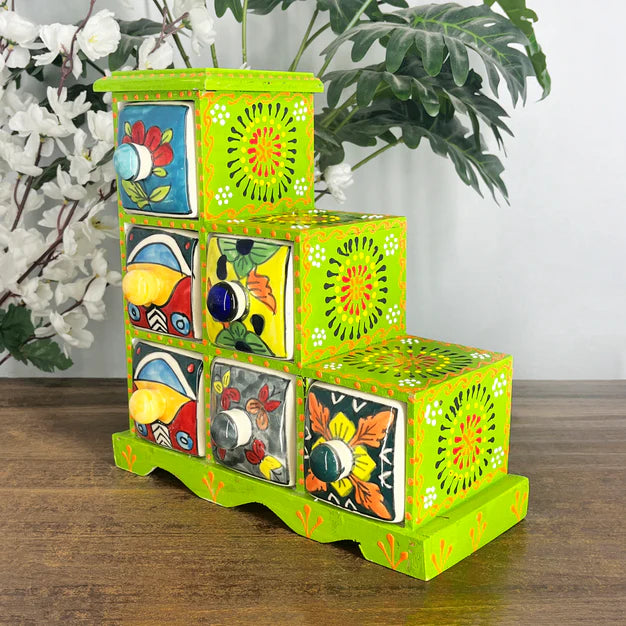 Bulk Handmade Wooden 6 Drawer Ceramic Storage Box – Colorful Spice Organize