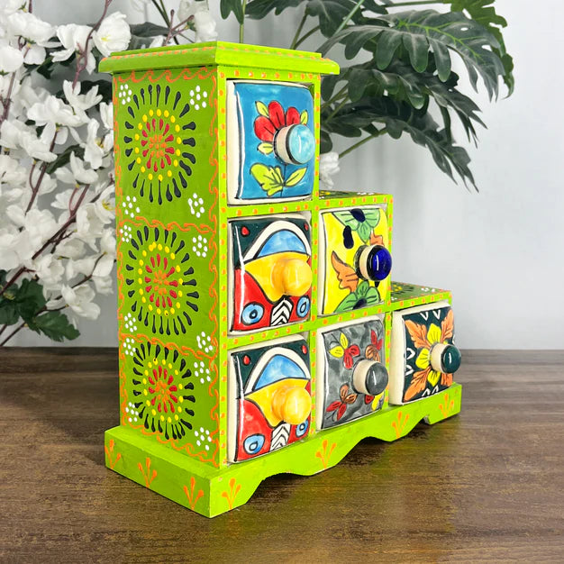 Bulk Handmade Wooden 6 Drawer Ceramic Storage Box – Colorful Spice Organize