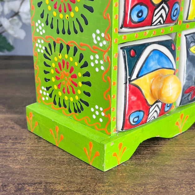 Bulk Handmade Wooden 6 Drawer Ceramic Storage Box – Colorful Spice Organize