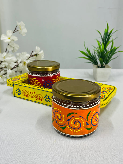 Hand-Painted Wooden Tray with 2 Jars – Colorful Spice & Storage Set