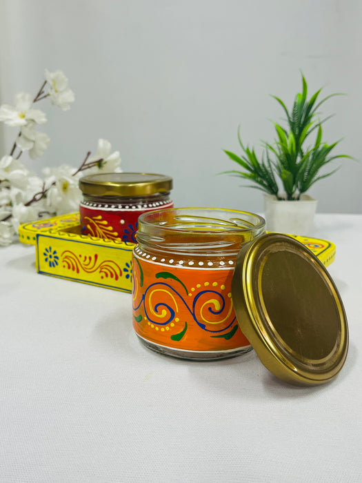 Hand-Painted Wooden Tray with 2 Jars – Colorful Spice & Storage Set