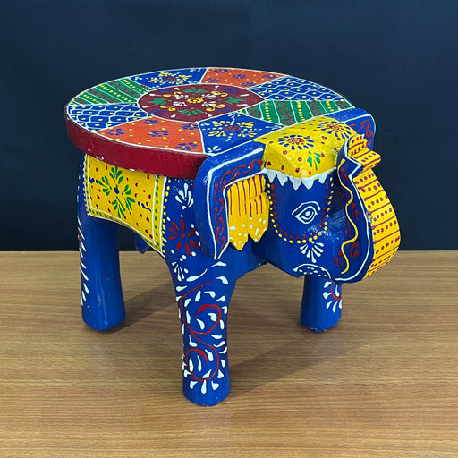 Handmade Multicolor Wooden Elephant Stool Decorative Showpiece