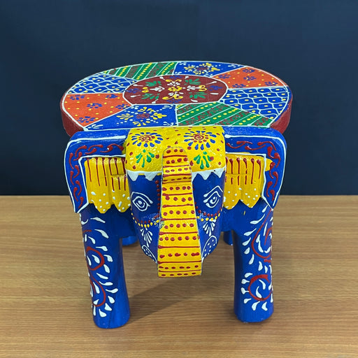 Handmade Multicolor Wooden Elephant Stool Decorative Showpiece