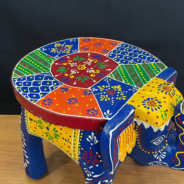 Handmade Multicolor Wooden Elephant Stool Decorative Showpiece