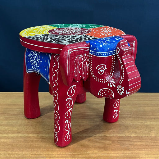 Handmade Red color Wooden Elephant Stool Decorative Showpiece