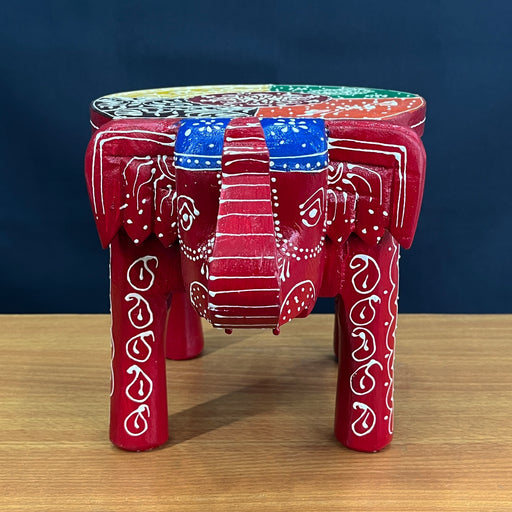 Handmade Red color Wooden Elephant Stool Decorative Showpiece