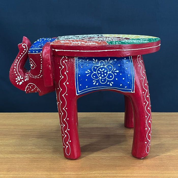 Handmade Red color Wooden Elephant Stool Decorative Showpiece