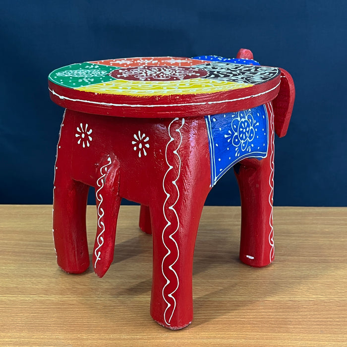 Handmade Red color Wooden Elephant Stool Decorative Showpiece