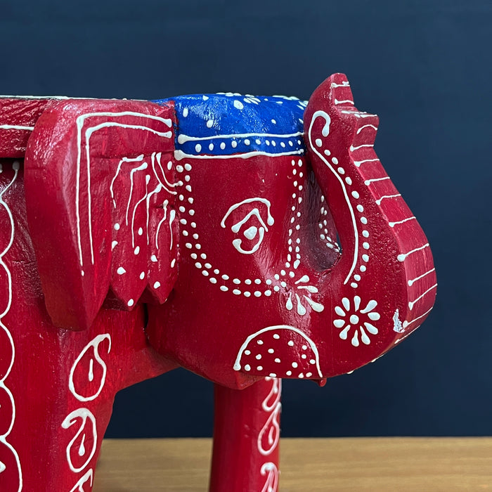 Handmade Red color Wooden Elephant Stool Decorative Showpiece