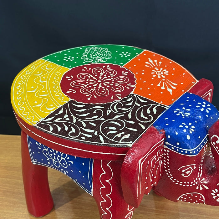 Handmade Red color Wooden Elephant Stool Decorative Showpiece