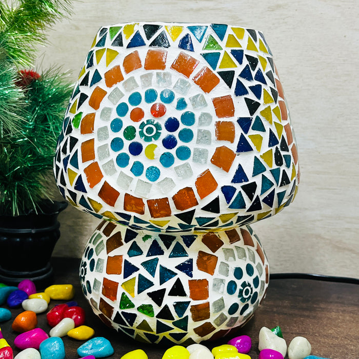 Handcrafted Multicolor Mosaic Glass Table Lamp – Artistic Round Pattern Home Decor Light