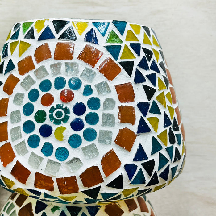 Handcrafted Multicolor Mosaic Glass Table Lamp – Artistic Round Pattern Home Decor Light