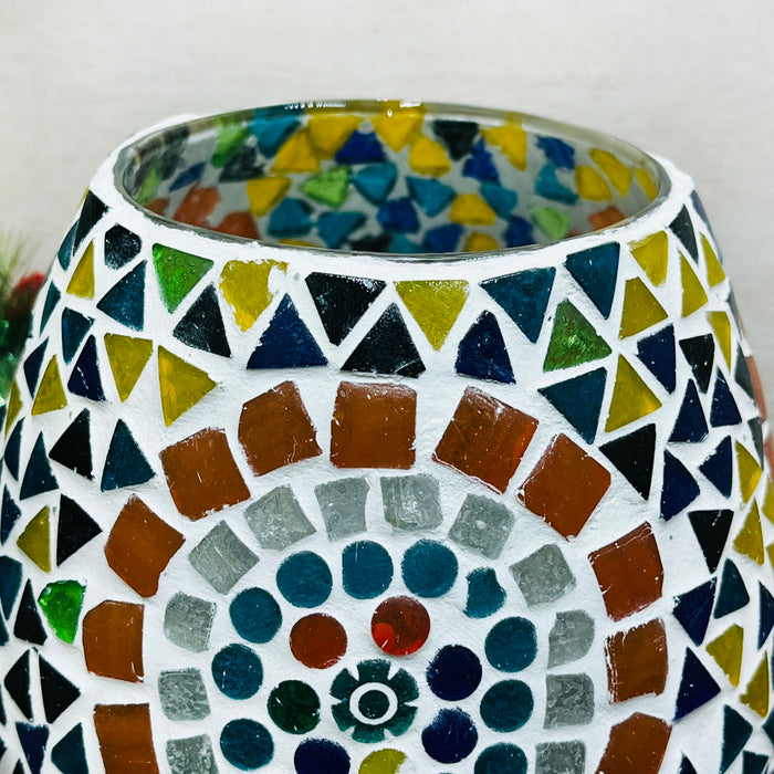 Handcrafted Multicolor Mosaic Glass Table Lamp – Artistic Round Pattern Home Decor Light