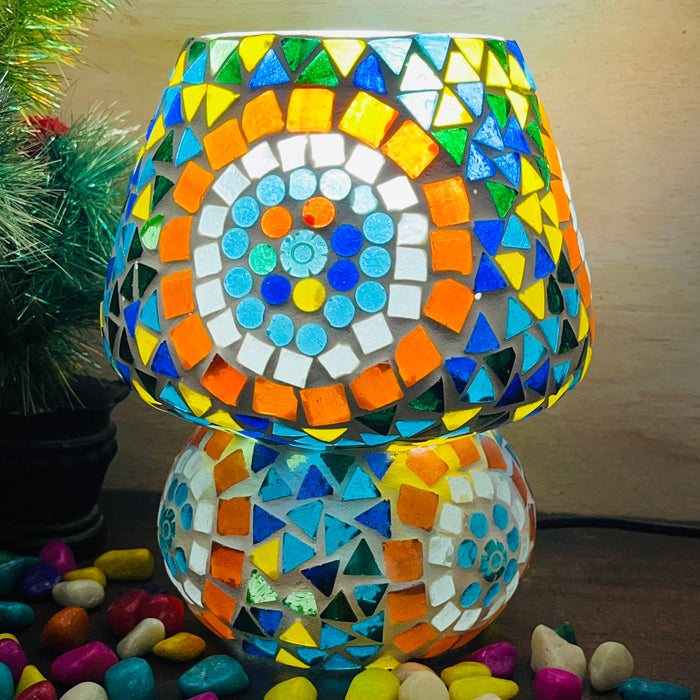 Handcrafted Multicolor Mosaic Glass Table Lamp – Artistic Round Pattern Home Decor Light