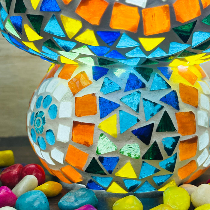 Handcrafted Multicolor Mosaic Glass Table Lamp – Artistic Round Pattern Home Decor Light