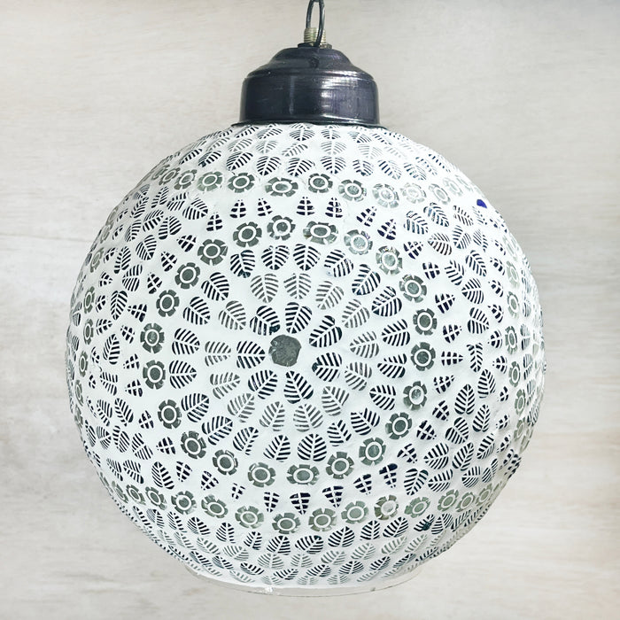 Handcrafted Floral Pattern Hanging Lamp – White & Black Decorative Light for Home Décor