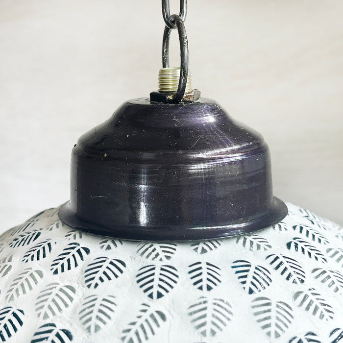 Handcrafted Floral Pattern Hanging Lamp – White & Black Decorative Light for Home Décor