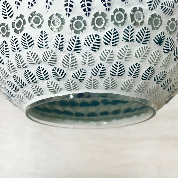 Handcrafted Floral Pattern Hanging Lamp – White & Black Decorative Light for Home Décor