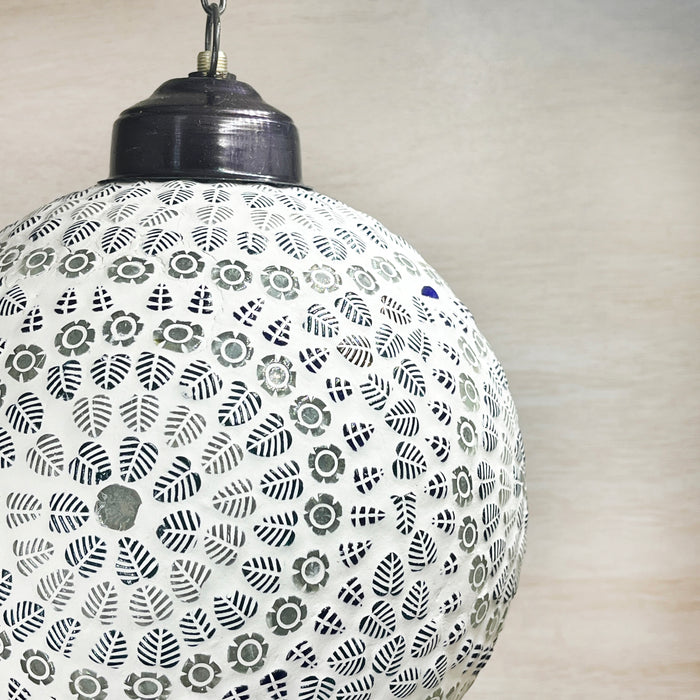 Handcrafted Floral Pattern Hanging Lamp – White & Black Decorative Light for Home Décor