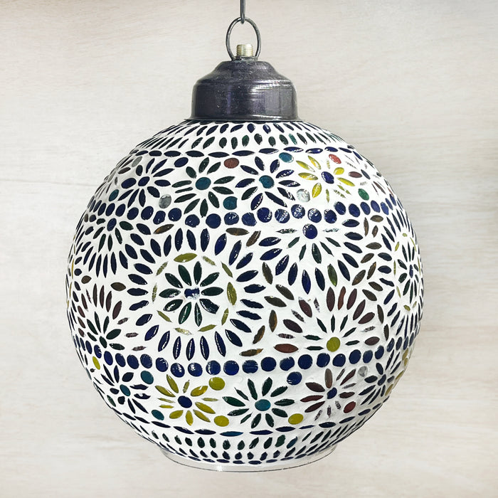 Handmade Mosaic Glass Hanging Lamp – Round Globe Pendant Light for Home & Cafe Decor