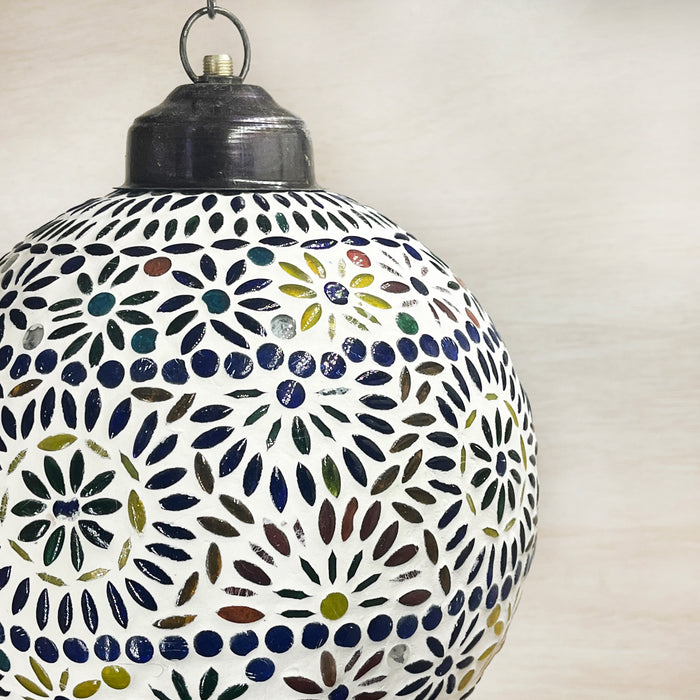 Handmade Mosaic Glass Hanging Lamp – Round Globe Pendant Light for Home & Cafe Decor