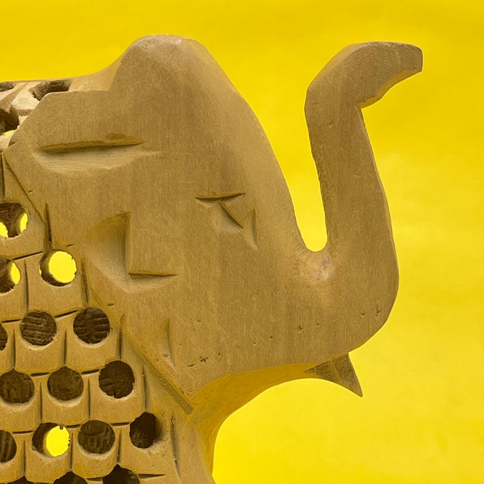 Handcrafted Wooden Elephant Showpiece with Intricate Carved Design | Home Décor