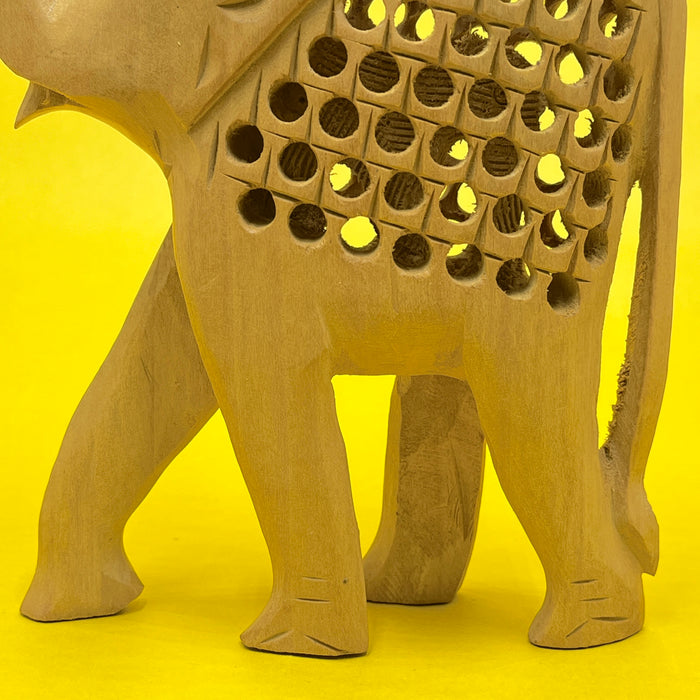 Handcrafted Wooden Elephant Showpiece with Intricate Carved Design | Home Décor