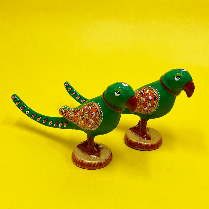 Handcrafted Green Parrot Showpiece Set with Artistic Detailing | Home Décor